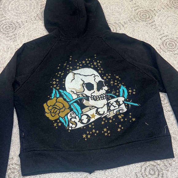 SoCal Y2k mall goth cropped hoodie skull xs rare vintage - Picture 4 of 6
